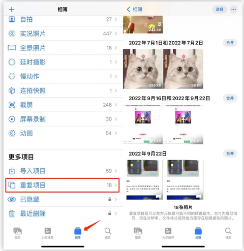 进贤苹果手机维修分享iOS 16 中相册重复项目功能使用方法 